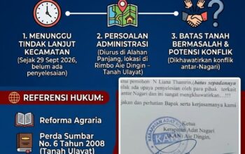BREAKING NEWS | INTELKRIMINAL.CO.ID  KAN AIE DINGIN MINTA BPN SOLOK TANGGUHKAN PERMOHONAN TANAH N. LIANA THAMRIN, KLAIM BERADA DI ATAS TANAH ULAYAT